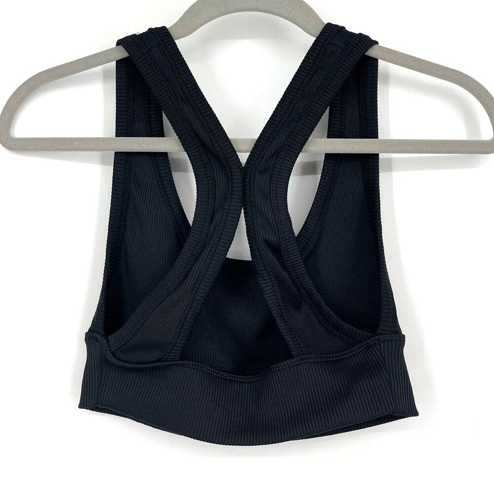 Zara‎ Black Ribbed Crop Top Racerback Medium - Picture 2 of 4